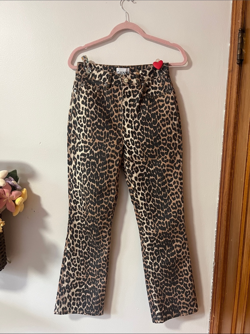 Ganni Leopard-Print High-Rise Jeans - Tan & Black